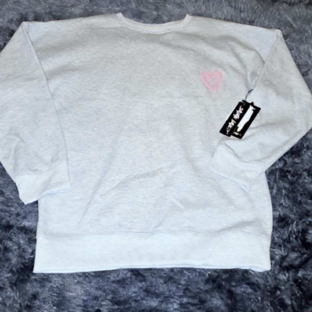Women's Light Gray Sweater with Pink Heart